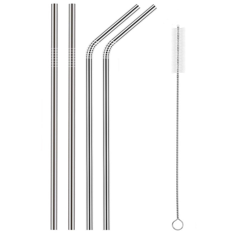 Fancyku Stainless Steel Straws for Drinking with Brushes (2 Bent + 2 Straight +1 Brush)