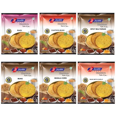 JOYABLE Diet Khakhra 6 Flavor Combo (Corn, Ragi/Nachni, Multigrain, Mung, Chatpata Mung, Mung Methi Garlic) | Healthy Traditional Gujarati Snacks | Ready To Use - Pack Of 6 - Corn, Ragi, 1200 grams