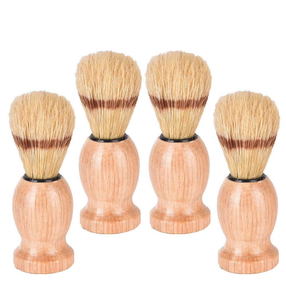 LWestine 4Pcs Men Shaving Brush Wood Handle, Professional Salon Tools