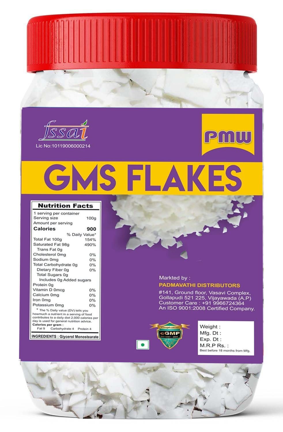Pmw - Jar Pack - GMS Powder (Glycerol Monostearate) For Ice Cream Making - Food Grade - 250 Grams