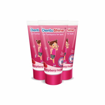 DentoShine Gel Toothpaste for Kids | Pack of 3 (3, Raspberry)