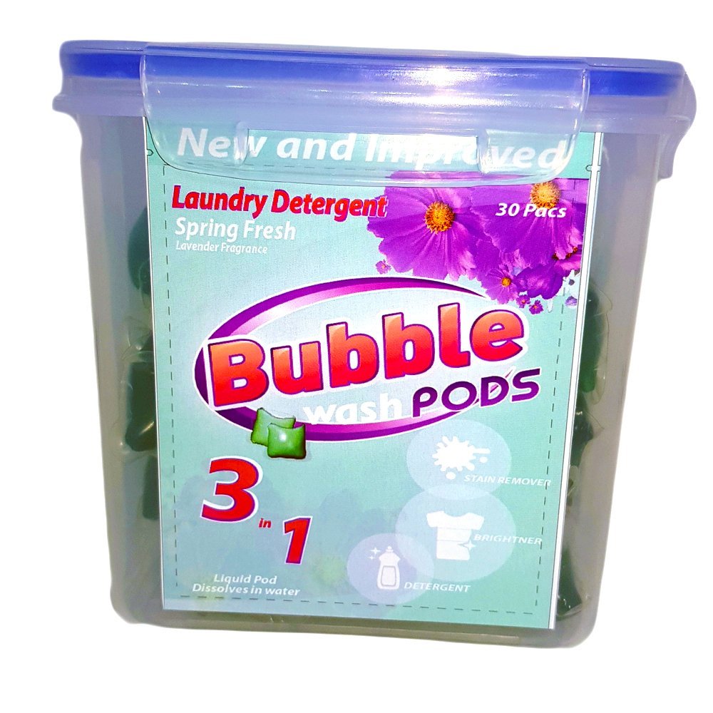 Bubble Washpods HE High Efficiency Laundry Detergent Soap (Spring Fresh) - 30 Loads (Container)