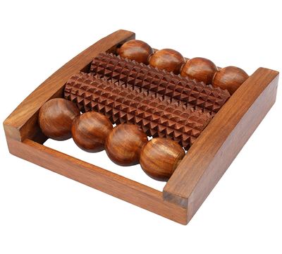 PEBBLE CRAFTS WOODEN FOOT MASSAGER WITH ROUND AND SPIKED ROLLERS (half) | Pain relief