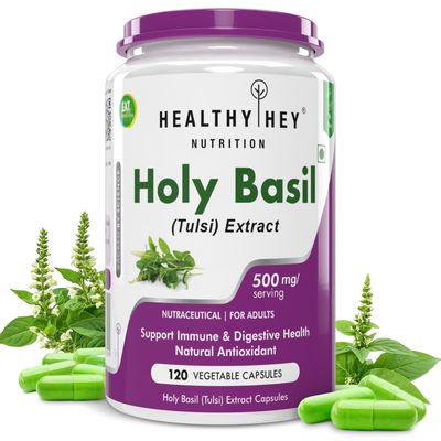 HealthyHey Tulsi Extract (Holy Basil Extract) - Supports Stress and Immune System - 120 Vegetarian Caps (Pack of 1)