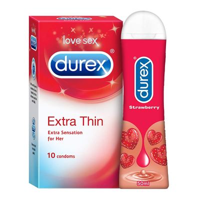 Durex Pleasure Packs (Strawberry 50Ml, Extra Thin 10S)