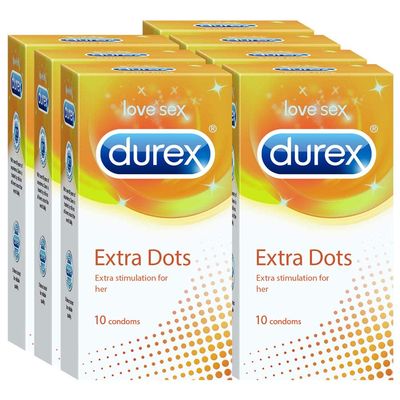 Durex Extra Dotted Condoms for Men - 10 Count (Pack of 7) | Ribbed and Dotted for Extra Stimulation | Suitable for use with lubes & toys