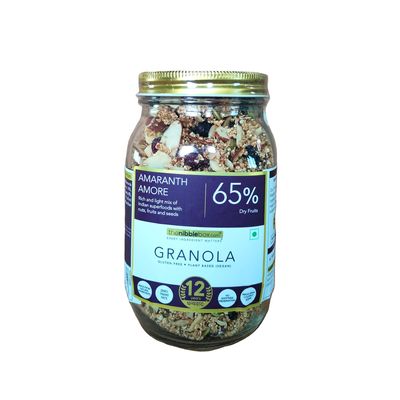thenibblebox Amaranth Amore Granola, 400g Jar [65% dry fruits, gluten free, vegan friendly, no refined sugar]