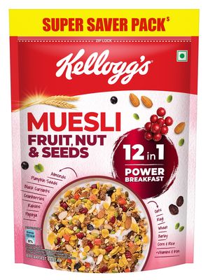 Kellogg's Muesli Crunchy Fruit And Nut, Multi-Grain Cereal, High In Iron, Vitamin B And Source Of Fibre, 750g