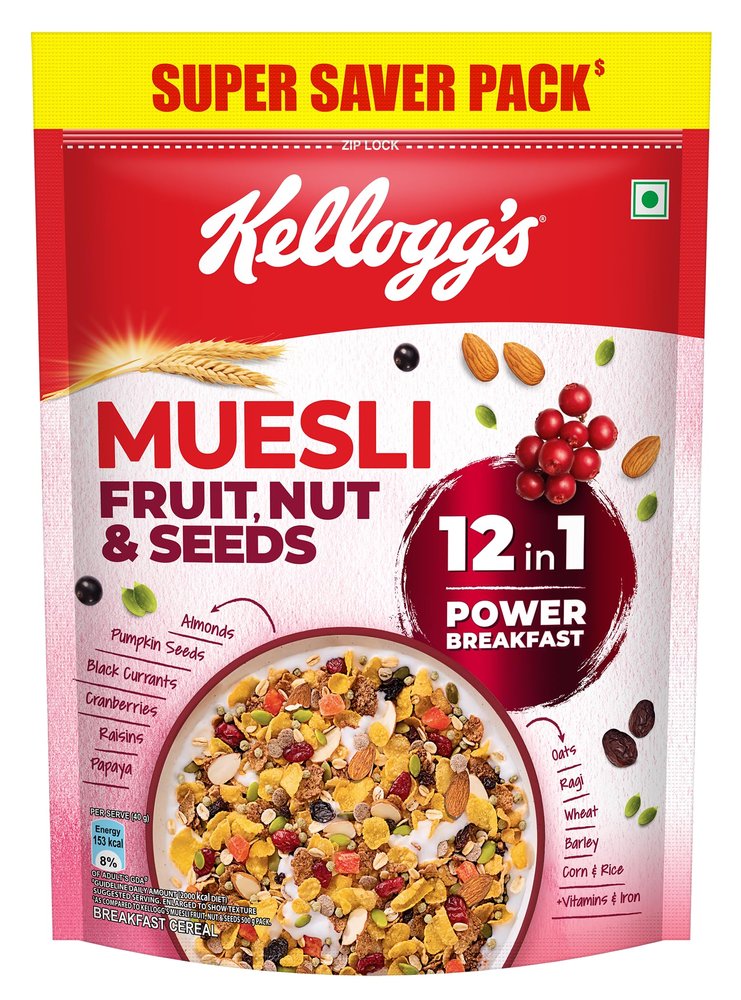 Kellogg's Muesli Crunchy Fruit And Nut, Multi-Grain Cereal, High In Iron, Vitamin B And Source Of Fibre, 750g