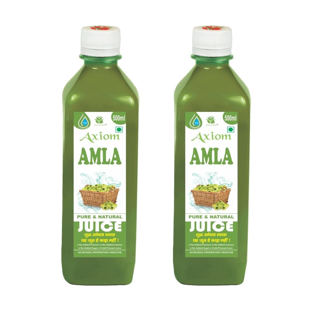 Jeevanras Axiom Amla Juice| Helps to improve Eyes and Hair | Goodness of Amla | Improves Digestion System | No Added Sugar - 500 ml (Pack of 2)