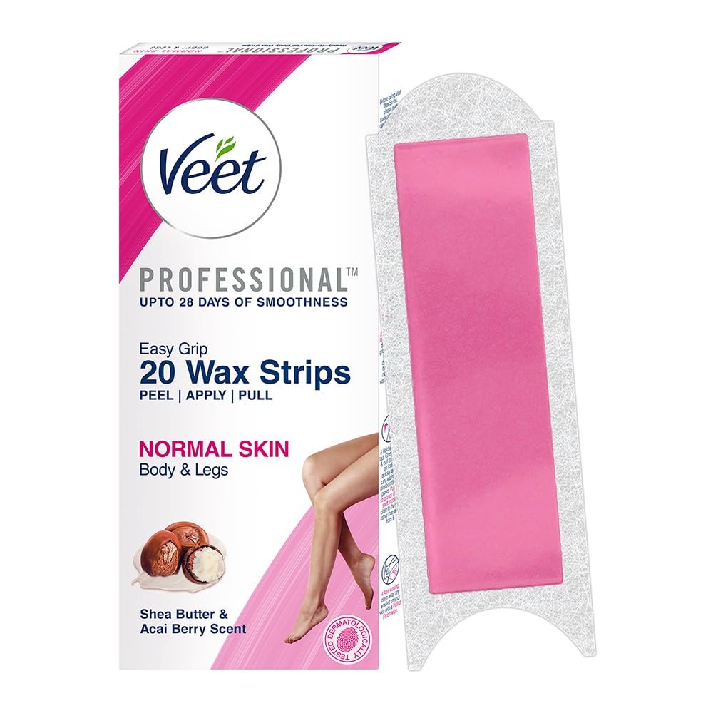 Veet Professional Waxing Strips Kit for Normal Skin, 20 Strips (Pack of 2) | Gel Wax Hair Removal for Women | Up to 28 Days of Smoothness | No Wax Heater or Wax Beans Required