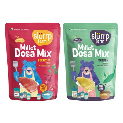Slurrp Farm Millet Dosa Instant Mix, Supergrains Spinach And Beetroot, Natural And Healthy Food, 150g (Pack Of 2)