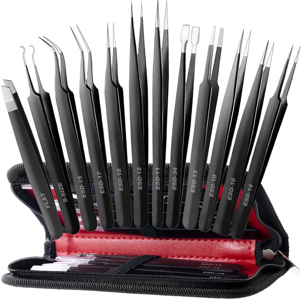 Antonki Precision Tweezer Set, 12 Pcs Multicolour (including Black) Stainless Steel Tweezers, Classic Style, Perfect for Hobby Craft, Soldering, Jewelry, Ingrown Hair Removal & More
