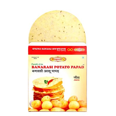 Banarasi Potato Papad Jeera/Cumin Seeds 250gms | Handmade | Ready to Cook | 100% Vegetarian Indian Namkeen Snack | Crunchy Jeera Potato Papad |