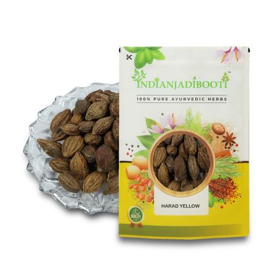 IndianJadiBooti Harad Badi Yellow Haritaki | Karakkaya | Yellow Terminalia Chebula | Kadukkai | Haritaki Natural | Inknut | Harad Badi Pili - Harad Big | 900 Grams Pack