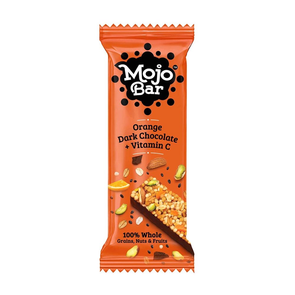 Mojo Bar Energy Bars Orange Dark Chocolate & Vitamin C | 100% Whole Grains, Nut & Fruit | High Energy & Granola Bars | Pack of 6 x 32g Energy Bars | Gluten Free & No Preservatives