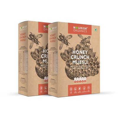 Nourish Organics Honey Crunch Muesli 300g each Pack of 2 | Healthy and Nutritious Breakfast Cereals with Whole Nuts | No Refined Sugar | Clean Label
