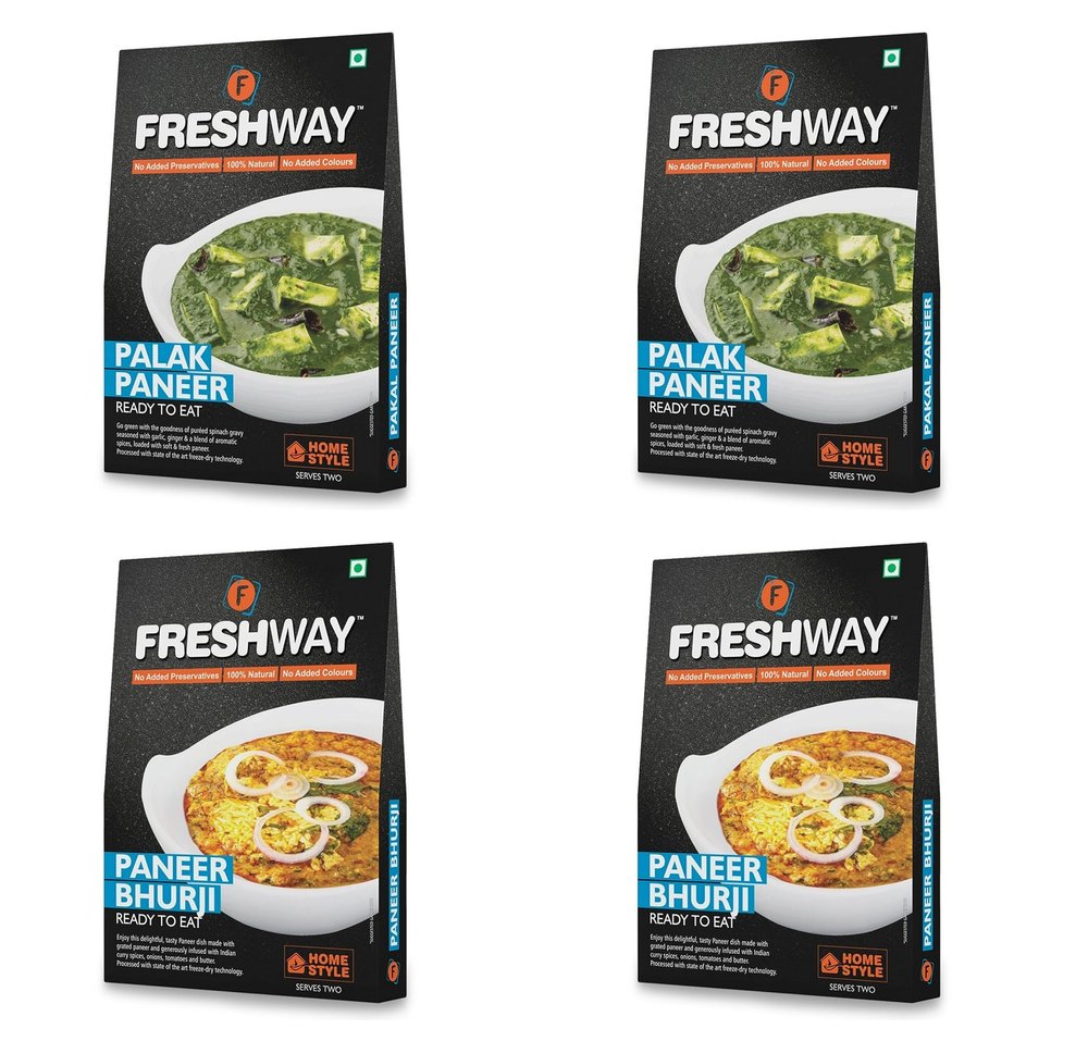 Freshway Freeze-Dried Palak Paneer and Paneer Bhurji | Ready-to-Eat Indian Meals | No Added Preservatives or Colors | Healthy Convenient Vegetarian Curry
