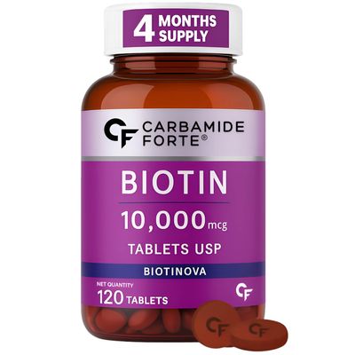 Carbamide Forte Biotin Tablets For Hair Growth | 10000 mcg Biotin Supplement | Hair Supplements for Women and Men | 120 Veg Hair Growth Tablets