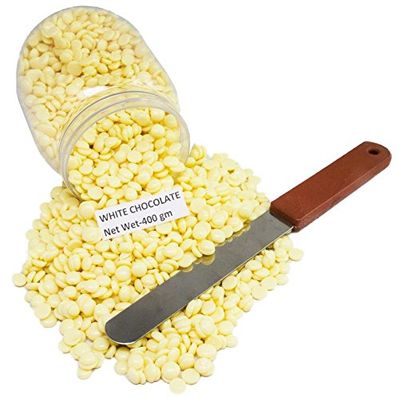 No Strip White Chocolate Flavor Depilatory Wax Pearl Hair Removal Hot Wax Beans, 400 grams With Plastic Knife
