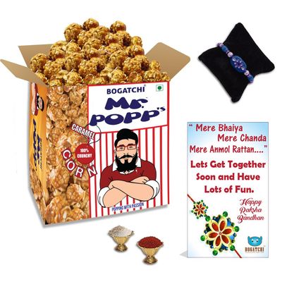 BOGATCHI Mr.POPP's Caramel Popcorn, 100% Crunchy, Handcrafted Gourmet Popcorn, Best Rakhi Gift, 250g + Free Happy Rakhi Greeting Card + Free Rakhi