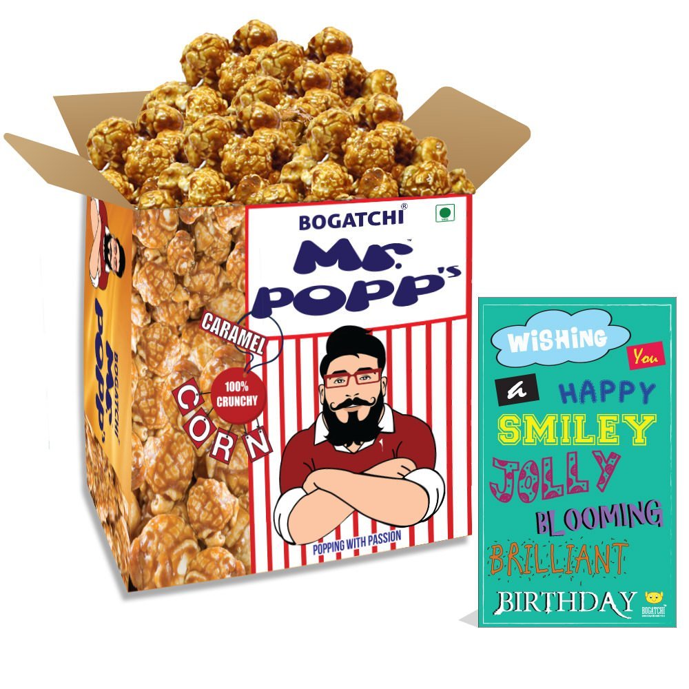 BOGATCHI Mr.POPP's Caramel Popcorn, Handcrafted Gourmet Popcorn, Birthday Gift for Boyfriend, 375g + Free Happy Birthday Greeting Card