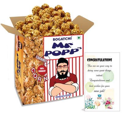 BOGATCHI Mr.POPP's Caramel Popcorn, 100% Crunchy, Handcrafted Gourmet Popcorn, Best Congratulations Gift, 250g + Free Congratulations Greeting Card