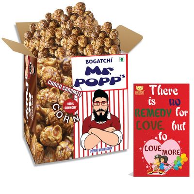 BOGATCHI Mr.POPP's Dark Chocolate Popcorn, Handcrafted Gourmet Popcorn Party Snacks, 100% Crunchy Delicious Fully Popped Corns,, Perfect Anniversary Gift, 375g + Free Happy Anniversary Greeting Card