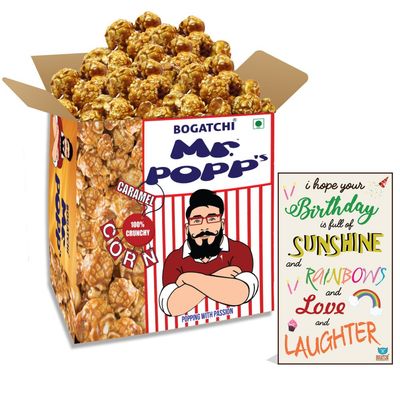 BOGATCHI Mr.POPP's Caramel Popcorn, 100% Mushroom Popped Crunchy Best Quality Kernels, Handcrafted Gourmet Popcorn, Best Birthday Gift for Girlfriend , 375g + Free Happy Birthday Greeting Card