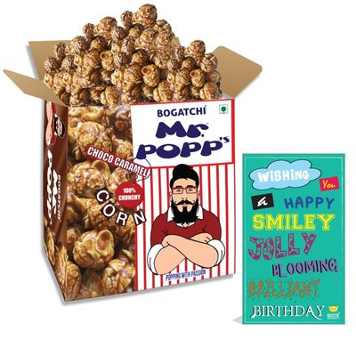 BOGATCHI Mr.POPP's Dark Chocolate Popcorn, 100% Mushroom Popcorn, Birthday Gift for Boyfriend , 375g + Free Happy Birthday Greeting Card