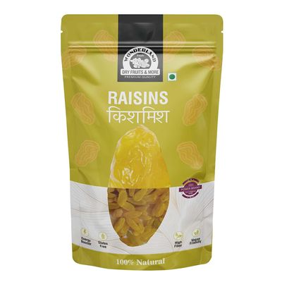 Wonderland Foods 500g Seedless Long Green Raisin (Kishmish) Dried Grapes Pouch | Healthy Nutritious & Delicious | Rich in Iron & Vitamin B | Healthy Sweet Treats