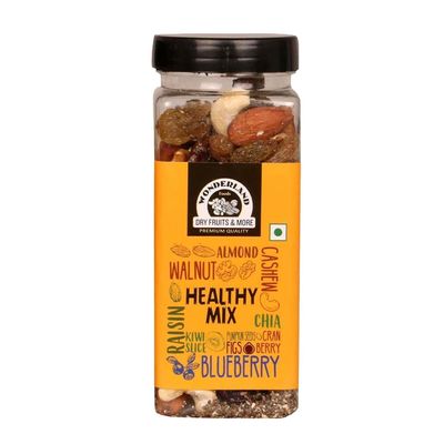Wonderland Foods 200g Healthy Mix Jar Made with 11 Superfoods Contains Kiwi Slice, Almond, Walnut, Raisin, Cashew, Chia Seeds, Watermelon Seeds, Pumpkin Seeds, Blueberry, Cranberry, Anjeer