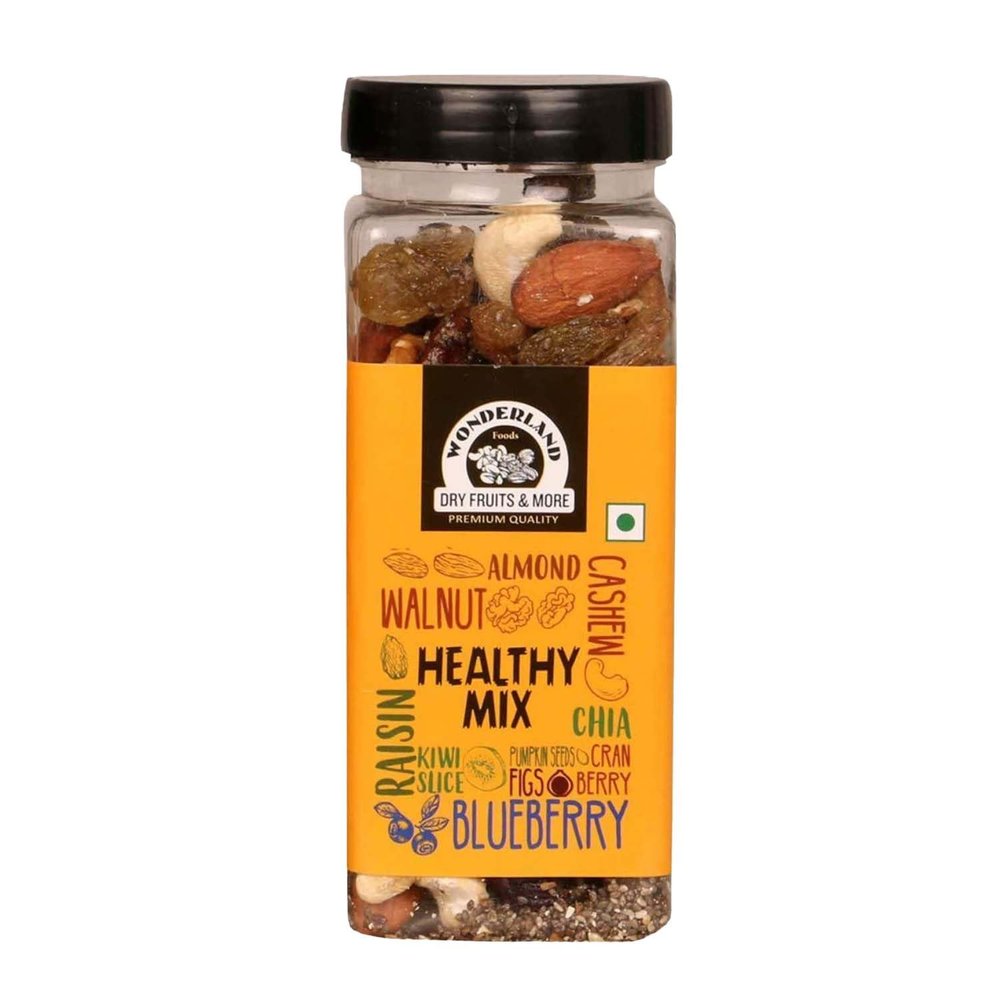Wonderland Foods 200g Healthy Mix Jar Made with 11 Superfoods Contains Kiwi Slice, Almond, Walnut, Raisin, Cashew, Chia Seeds, Watermelon Seeds, Pumpkin Seeds, Blueberry, Cranberry, Anjeer
