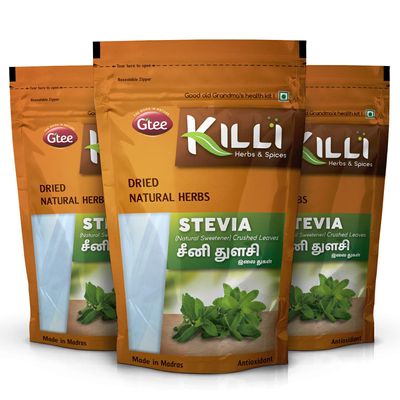 KILLI Stevia | Natural Sweetner | Seeni Thulasi Leaves Crushed, 80g (Pack of 3)