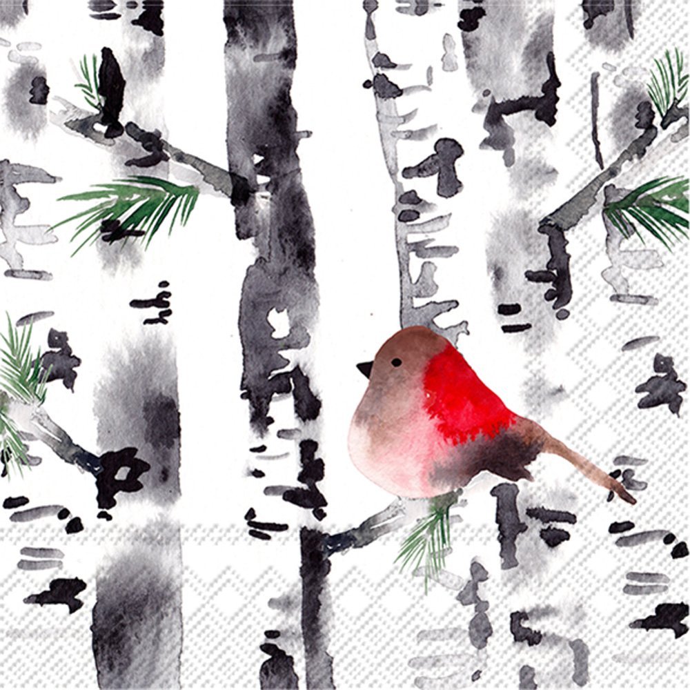 Boston International C802700 IHR Cocktail Beverage Paper Napkins, 5" x 5", Bird in Birch