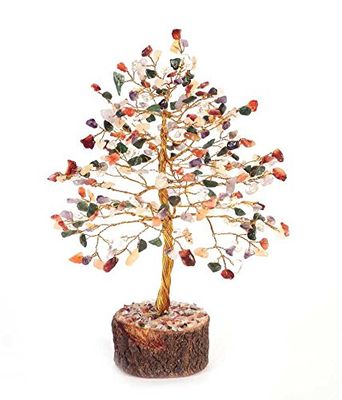 Rattan Rattan Clear Feng Shui Gemstone Crystal Bonsai Fortune Money Tree for Good Luck, Wealth & Prosperity Spiritual Gift