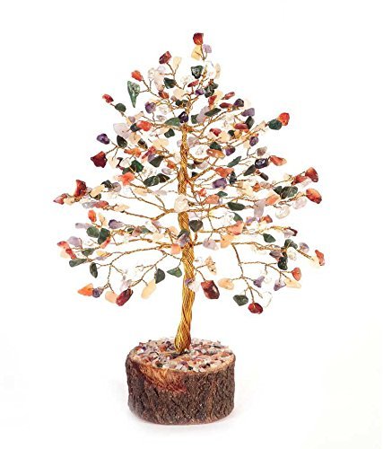 Rattan Rattan Clear Feng Shui Gemstone Crystal Bonsai Fortune Money Tree for Good Luck, Wealth & Prosperity Spiritual Gift