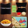 BOGATCHI Complete Rakhi Gift Set Sweets and Dry Fruits for Brother, Traditional Soan Papdi(200g) & Natural Raisins (50g) + Rakhi Greeting Card + Set of 2 Rakhi + Roli Chawal view 1