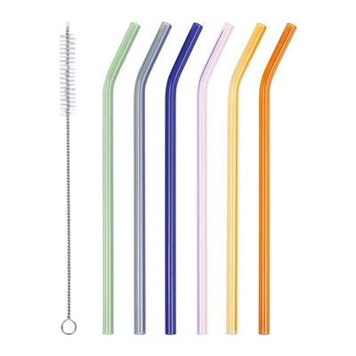 AMZSOCKETS Reusable Glass Straws - 10" L x 8 mm W - Smoothie Drinking Straws for Smoothie, Milkshakes, Pack of 8 with 2 Cleaning Brush