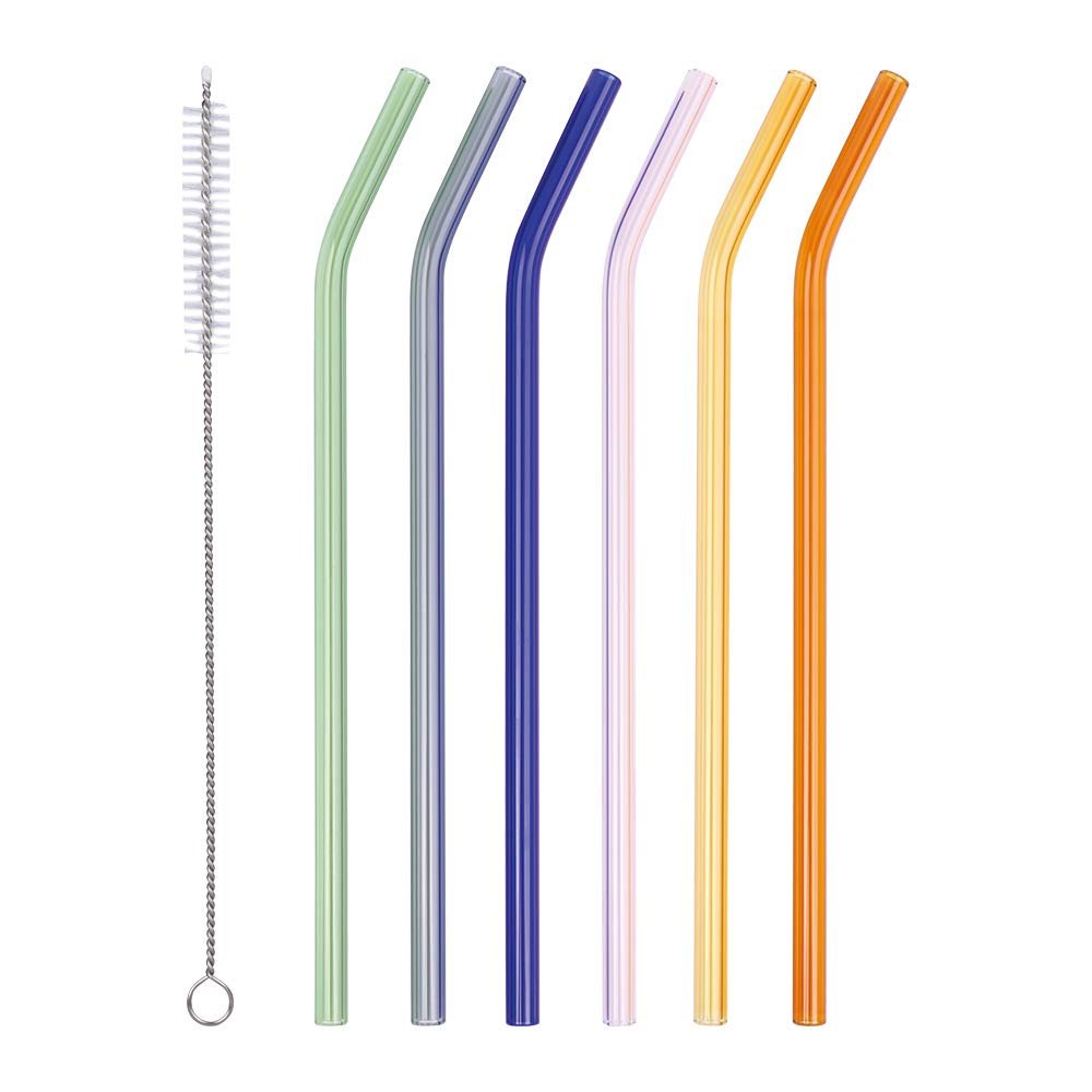 AMZSOCKETS Reusable Glass Straws - 10" L x 8 mm W - Smoothie Drinking Straws for Smoothie, Milkshakes, Pack of 8 with 2 Cleaning Brush