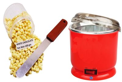 [Ear Lobe & Accessories] No Strip Depilatory Pearl | Hair Removal | Hot Wax Beans | White Chocolate 100 gm | wax Knife 1pcs | Wax Heater 1pcs