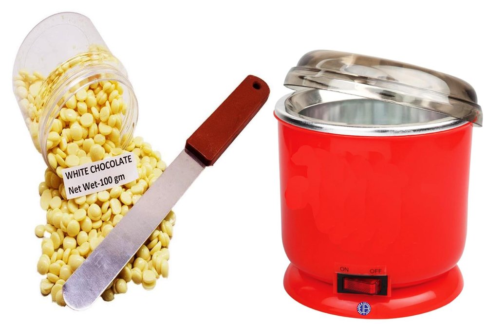 [Ear Lobe & Accessories] No Strip Depilatory Pearl | Hair Removal | Hot Wax Beans | White Chocolate 100 gm | wax Knife 1pcs | Wax Heater 1pcs