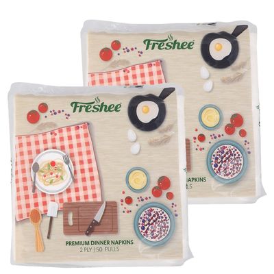 FRESHEE Dinner Napkin 50 pulls Each, Pack of 2