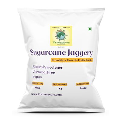iFarmerscart Sugarcane Jaggery Powder - 1 Kg | Gur Gud Bellam Nattu Sakkarai Powder | Unrefined Unsulphur | Hand-harvested and Traditionally Made | Wholesome Sugar Substitutes | From River Kaveri Banks