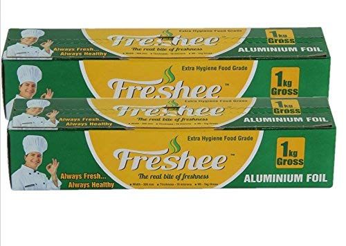 Freshee Aluminium Foil Roll 1 Kg Gross 18 Micron (Pack of 2), for Cooking, Baking, ISO 9000 Certified