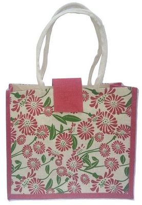 Maheshwari Jute Bag for Lunch & Shopping, Maroon & Green, 15 x 4 x 12 inches