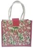 Maheshwari Jute Bag for Lunch & Shopping, Maroon & Green, 15 x 4 x 12 inches view 1
