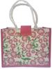 Maheshwari Jute Bag for Lunch & Shopping, Maroon & Green, 15 x 4 x 12 inches view 2