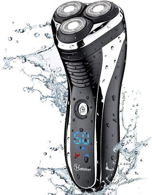 Hatteker Men's USB Rechargeable Electric Shaver Cordless Rotary Wet and Dry Beard Pop-Trimmer, Black