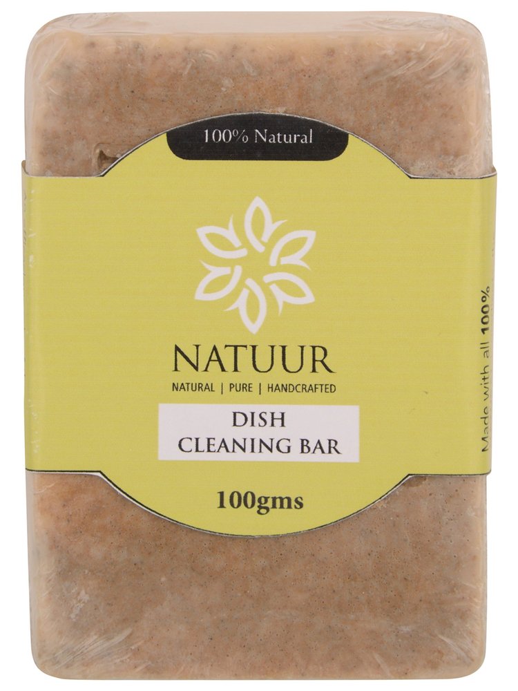 NATUUR Dish Cleaning Bar 100g | Natural, Biodegradable & Non-Toxic | Removes Grease & Stains | Gentle on Hands | Eco-Friendly Solid Dish Soap with Coconut Oil, Lemon & Charcoal